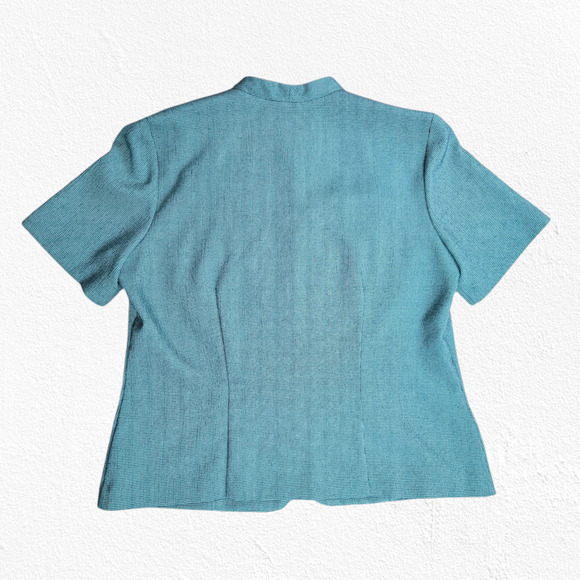 1950s Vintage Teal Black Houndstooth Button Down Fitted Blouse Jacket Size Large - Picture 6 of 6